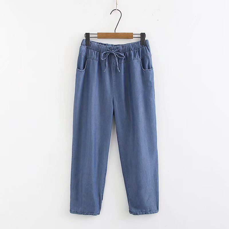 

Plus Size Women Blue Jeans Light Denim Ankle Trousers