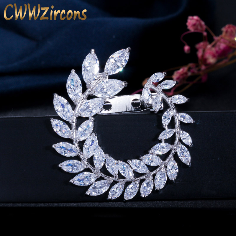 

CWWZircons New Designer Olive Branch Leaf Cubic Zirconia Brooch for Women Fashion Lady Scarf Buckle Jewelry Accessories BH014
