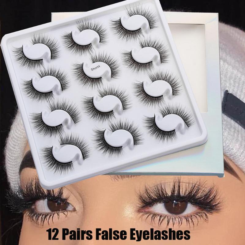 

12 Pairs 3D Mink Natural False Eyelashes Handmade Cross Dense Eye Lashes Multilayer Long Wispy Lashes Eye Makeup Tools