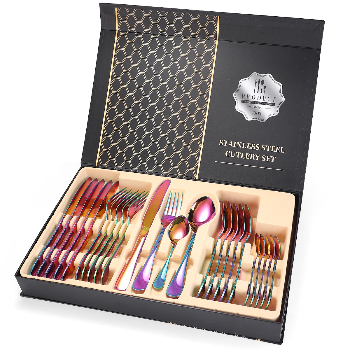

Explosive product stainless steel tableware 24 piece set 1010 four main piece cutlery cross-border gift box set