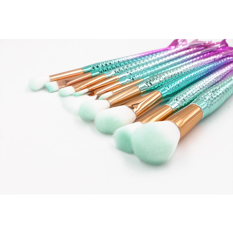 

10pcs Mermaid Make Up Brush Set Maquillaje Proffesional Foundation Eyebrow Brush Lip Concealer Fish tail Bueaty Tool