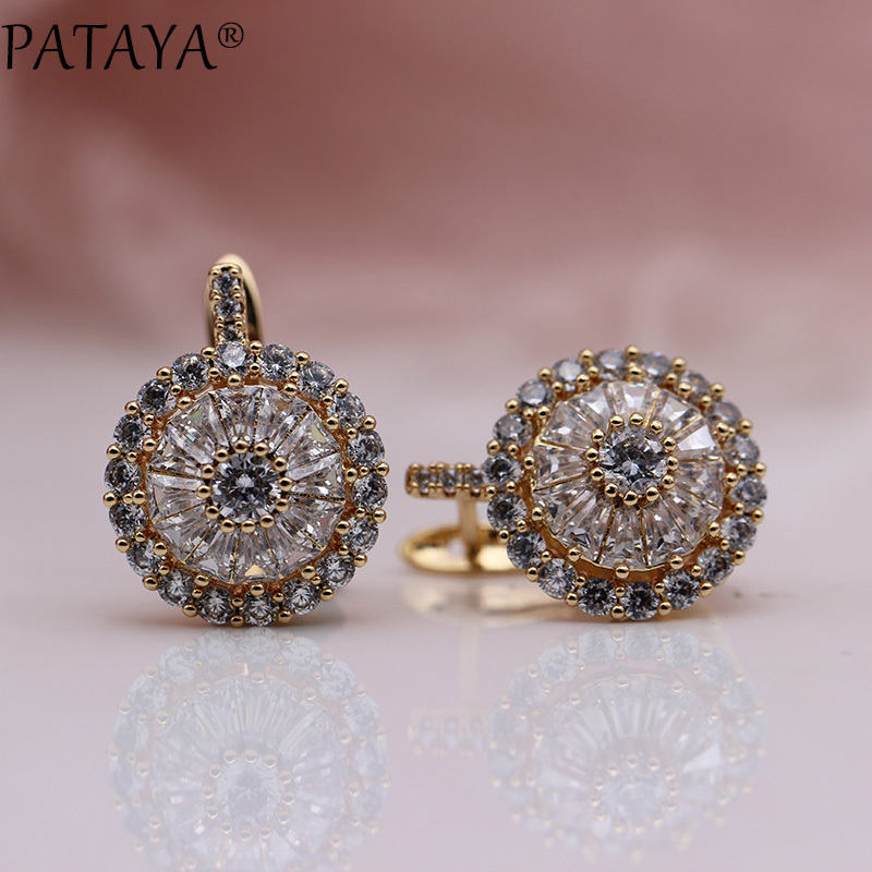 

Hot Sale Pataya New Original Design 585 Rose Gold Luxury Micro-wax Inlay Natural Zirconia Dangle Earrings Women Wedding Earring Jewelry