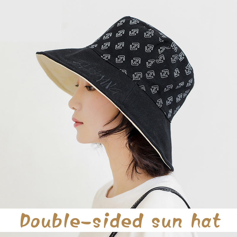 

K65 New Lady's Double-sided Fisherman Hat Letter Color Matching Basin Hat For Female Fashion Sun, K64-orange