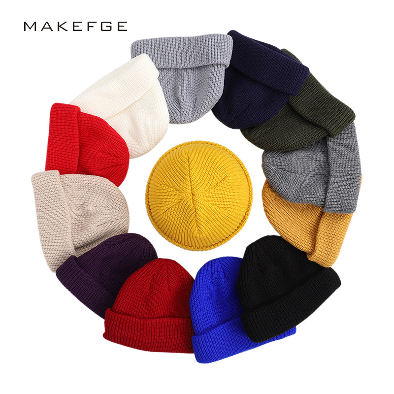 

2020 Beanie Hat Men's Winter Solid Color Knited Versatile Landlord Watermelon Hip Hop Knitted Pullover Hat 12 Colors