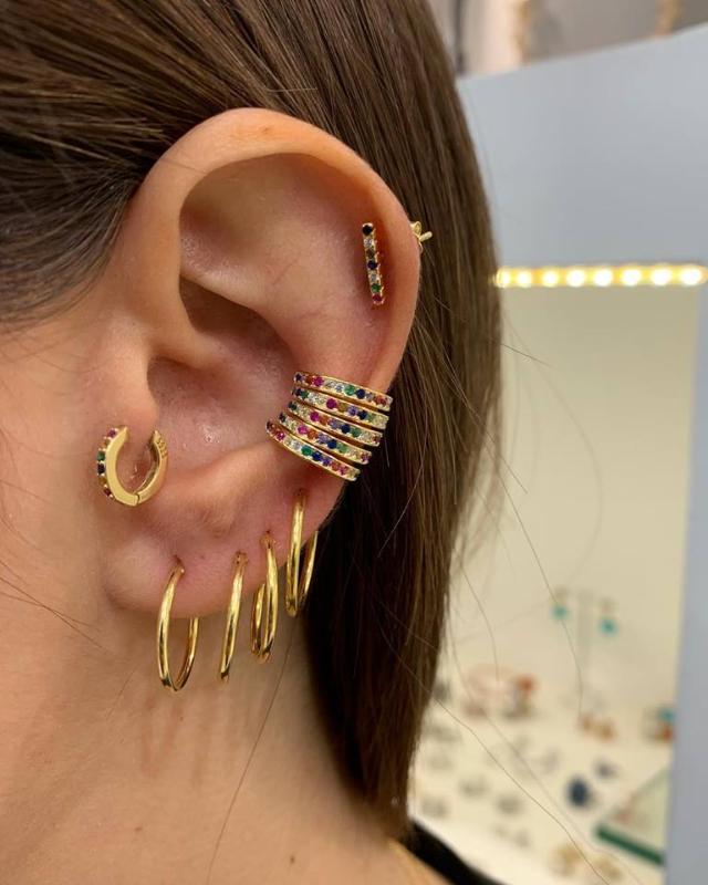 

1 piece 100% 925 sterling silver no hole no piercing rainbow cz ear cuff ear bone clip on earring silver