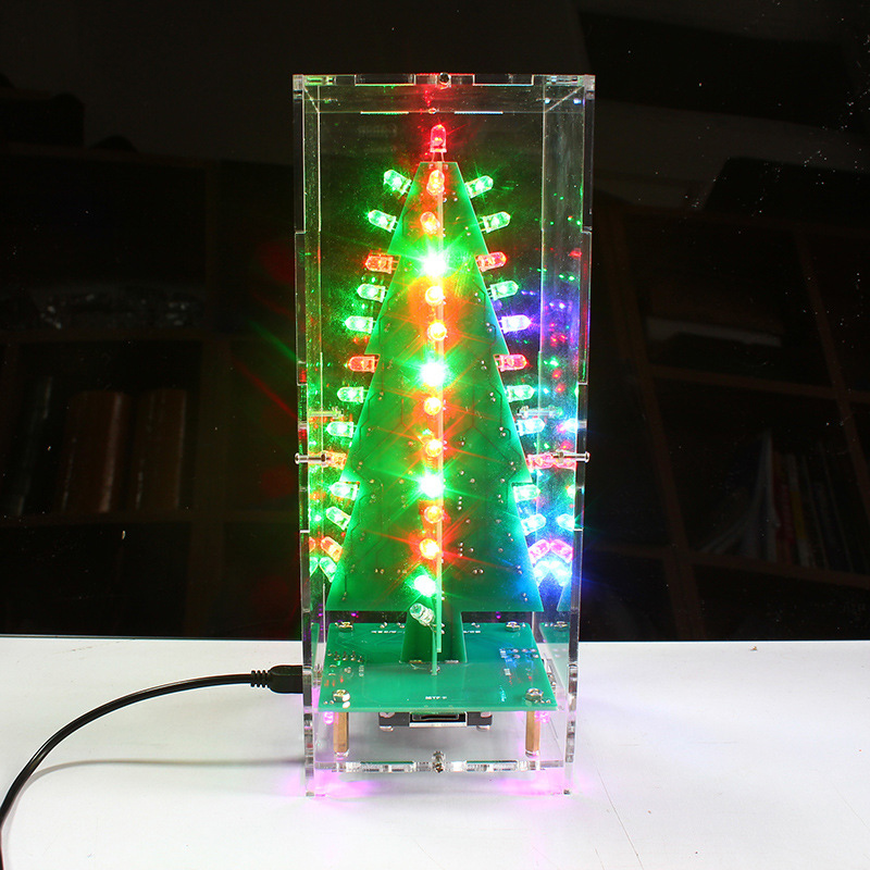 

3D Christmas Tree Music Box Soldering Practice Project DIY Electronic Science Assemble Kit with 7 Colors Flash Light @LS