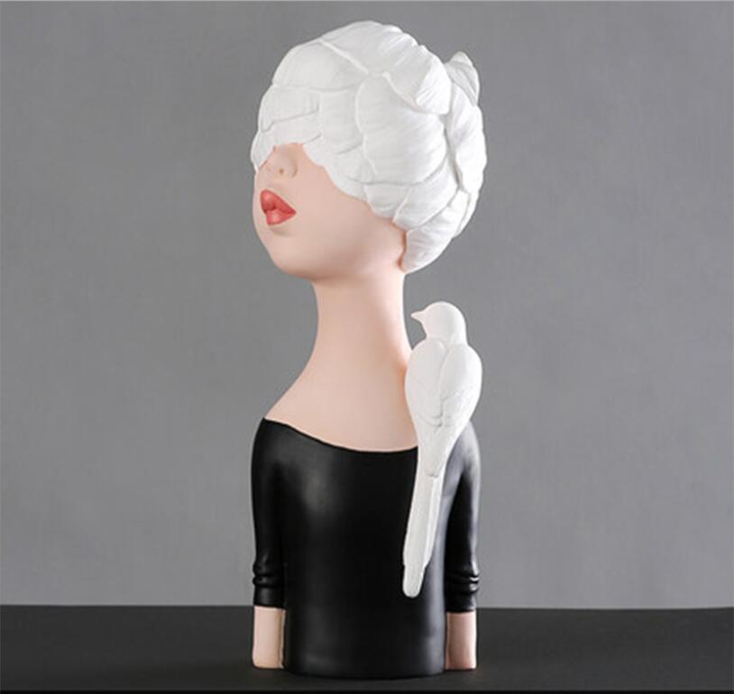 Statue of a girl Creative art Decorative Objects home living room bedroom soft decoration doll figures resin decorations-image-578522321