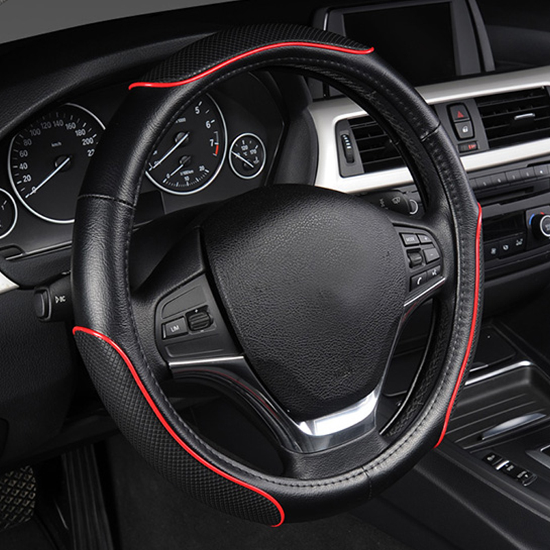 

AUTOYOUTH PU Steering Wheel Cover Fashion Car Styling Automobiles Steering Wheel Cover Universal Fit 38CM Black Car Accessories