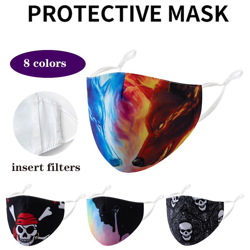

desinger face mask mascarilla Skull starry sky wolf Cool color, breathable, washable mask, adjustable ear bucklewo insertable PM2.5 filter