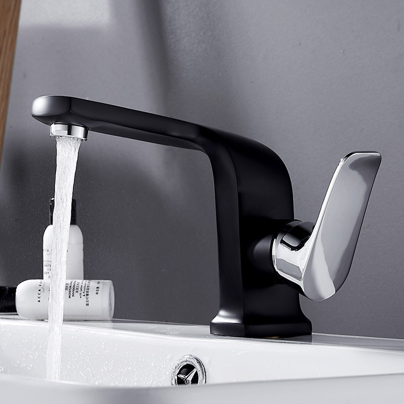 

all copper black baking lacquer basin faucet bathroom basin hot and cold