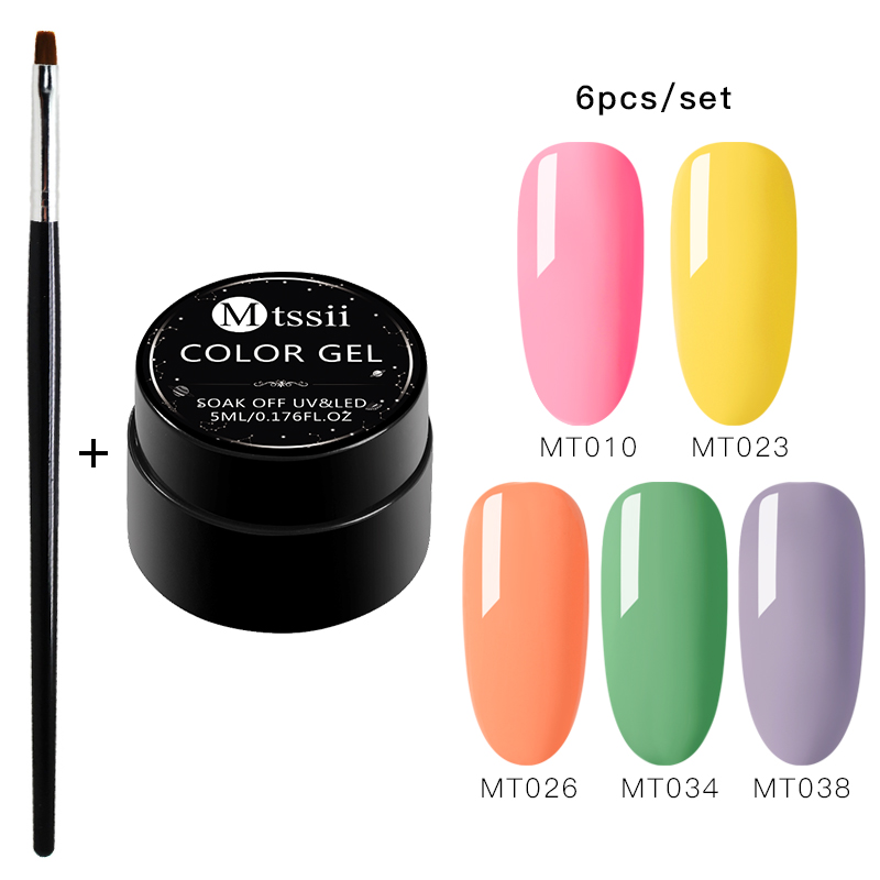 

Mtssii Pure Color Nail Gel Polish Set With Brush Manicure Tools Soak Off Solid Nail Art Varnish Long Lasting Lacquer, S00429