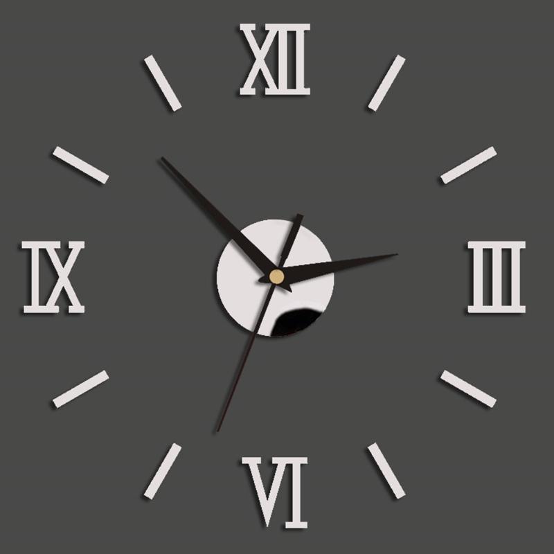 

Quartz For Home Fashion Living Room Office Modern Wall Clock Art Removable 3D Stickers Mirror DIY Roman Numerals Decoration
