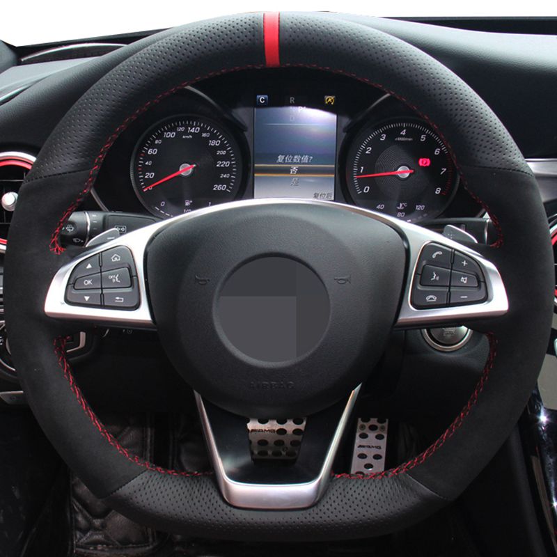 

Car Steering Wheel Cover for - C200 C250 C300 B250 B260 A200 A250 Sport CLA220 Hand-sewing Black Genuine Leather