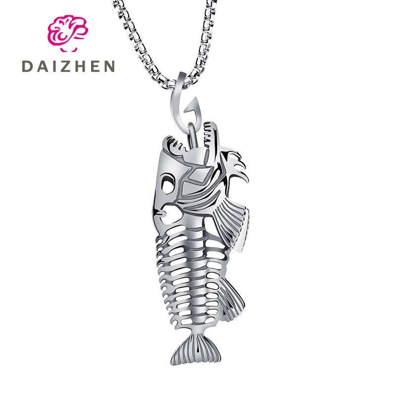 

Creative Europe and America Stainless Steel Ornament Pendant Titanium Steel Necklace Cool Fish Bone Rack Pendant Holiday Gift
