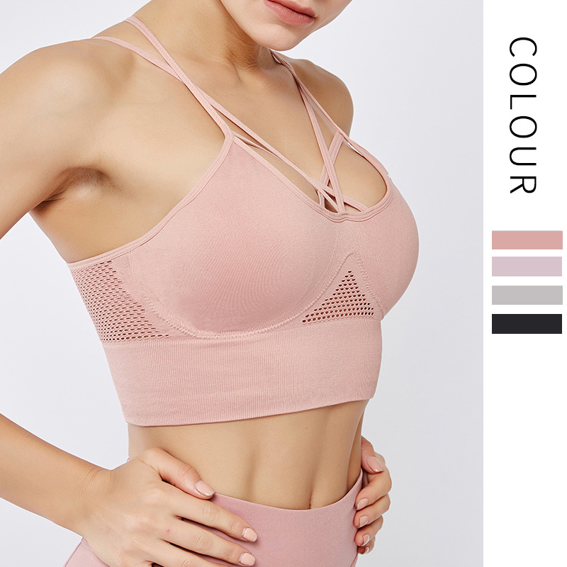 

2020 New Seamless Sports Bra Lace Up Back Jacquard Hollow Out Sports Bra Sexy High Stretch Yoga Bras Wear for Women Gym, Black
