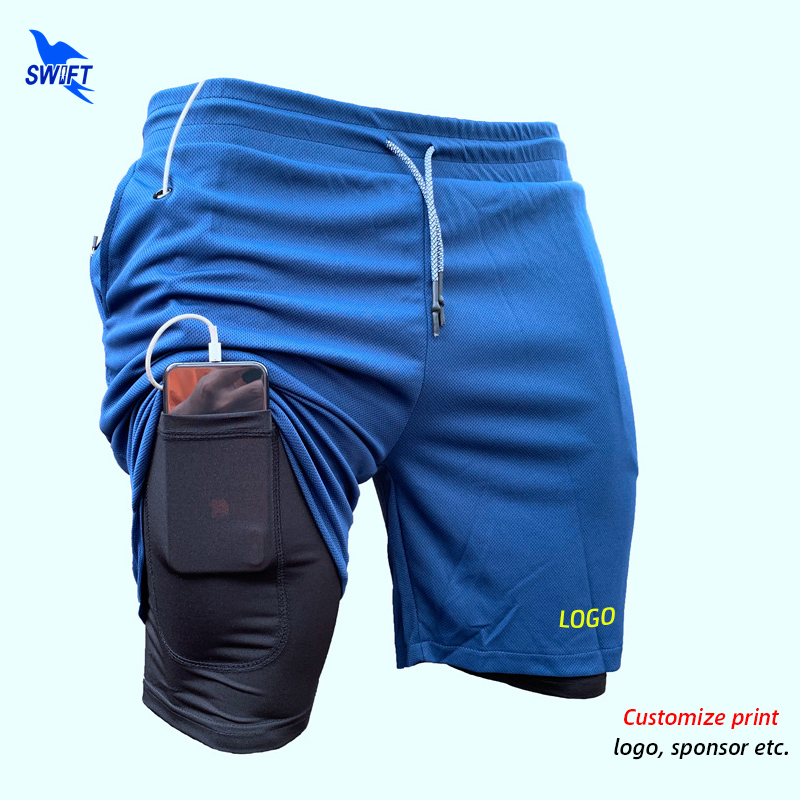 

Breathable 2 In 1 Running Shorts Men Gym Fitness Training Sport Shorts Quick Dry Workout Jogger Sportswear Short Pants Customize, Blue