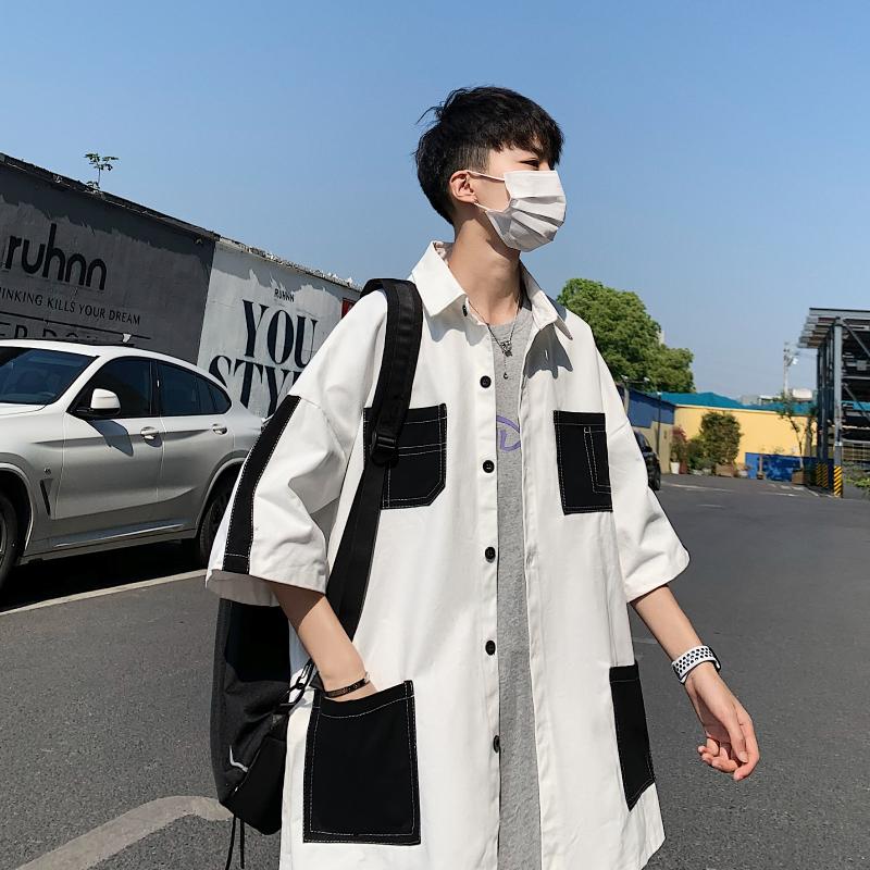 

Summer Loose Shirts Casual Slim Fit Harajuku Oversize White Korean Style Streetwear Shirts Ropa De Hombre Men' Clothing DB60SH, Black