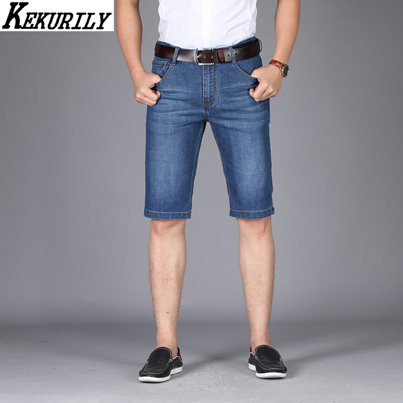 

Summer Knee Length Jeans Mens Shorts Stretch Straight Jeans Men Plus Size Thin Denim Business Casual Stonewashed Shorts Pants, As pic