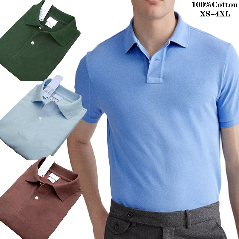 

Summer New lapel Tee Brand Men shirt Solid Color short-Sleeve Slim Fit Men Pure cotton Shirts plus size XS-4XL Tops, Shallow orange
