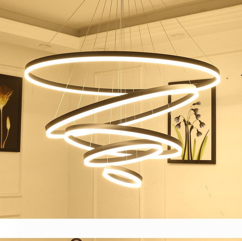 

modern led chandeliers light for dining living room rings luxury lustre hours white black suspension lamp with remote control