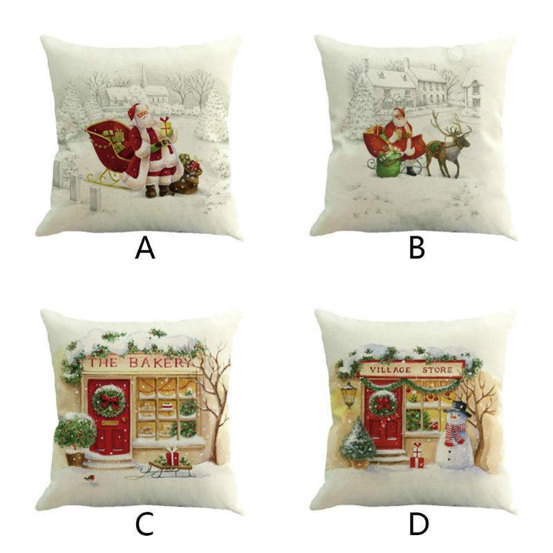 

Christmas Cute Cartoon Printed Cotton Linen Throw Pillow Case Cushion Cover Home Sofa Decoration Home Decoration Comfortable