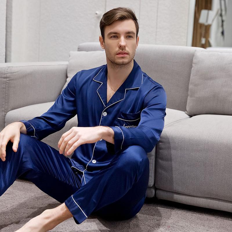 

DANALA Silk Satin Pajamas Sets Men Solid Vogue Refreshing Simple Men Nightwear Sets Home Suits Sleepwear Three Quarter Sleeve, Pajamas-white