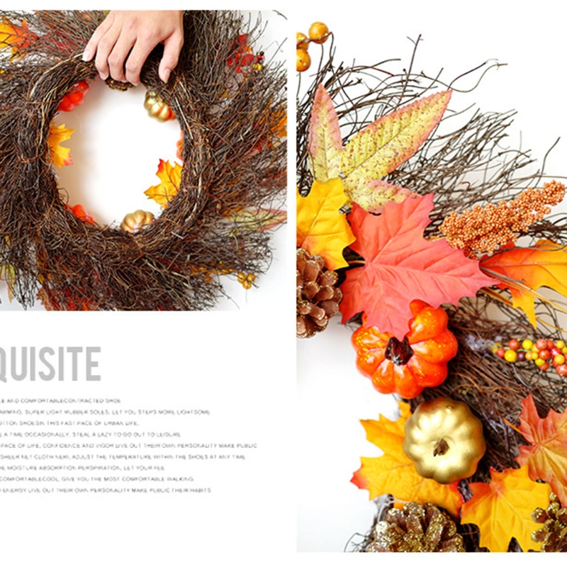 

45/60cm Simulation Pumpkin Wreath Garland Wall Door Hanging Halloween 67JB