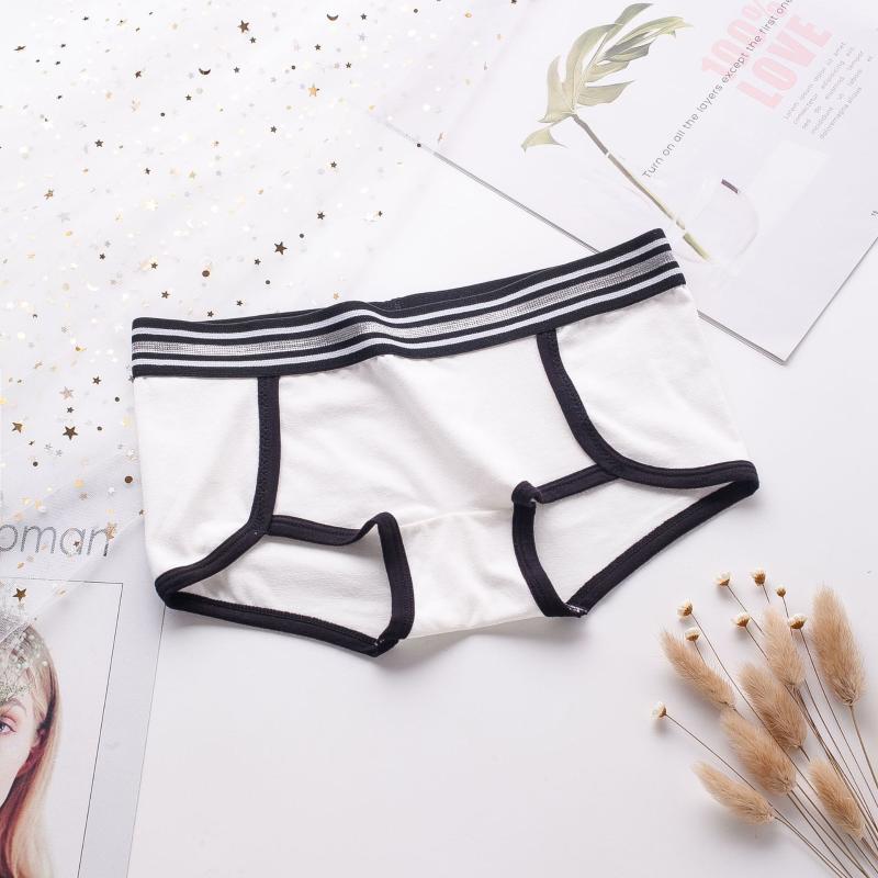 

Elovegirl Mid-waist Large Size Striped Seamless Silver Belt Striped Casual Boxer Briefs Pure Cotton Ladies Underwear, Red