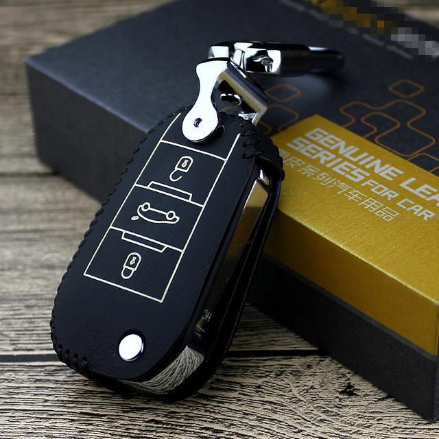 2013-2020 Car Key Bag OEM Leather car key cover For Peugeot 2008 3008 301 508 508 2.0L 2.3L C-elysee car accessories-image-574255298