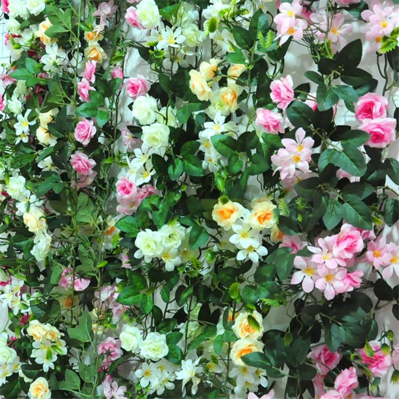 

1pcs Artificial Flower Simulation Flower Rattan Vine Silk Lily Rose Hanging Wedding Party Decor, White