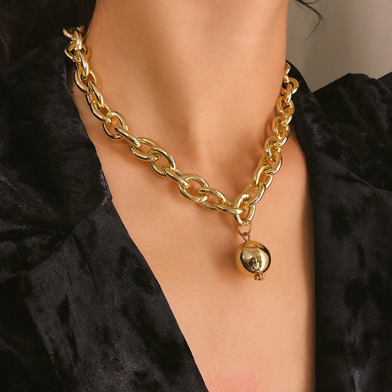 

Round Ball Choker Necklace Women Statement Party Jewelry Punk Metal Pendant Necklaces Chunky Thick Chain Necklace Hip Hop Style