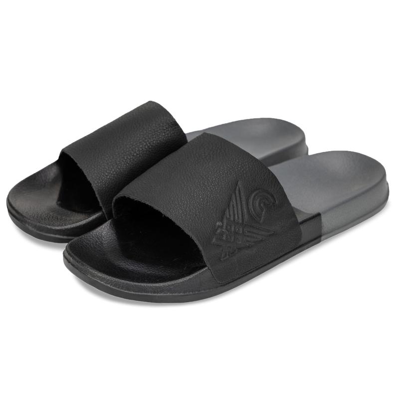 

Men Slide Sandals Shower Beach Slippers Cow Genuine Leather Bath Poor House Shoes Lightweight Soft Anti-Slip, Black