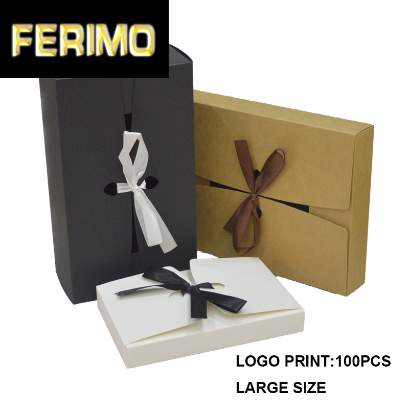 

10pcs Large Gift Box With Ribbon White Black Cake Boxes And Packaging Paper Gift Box Packaging Large Wedding Gifts Kraft boxes