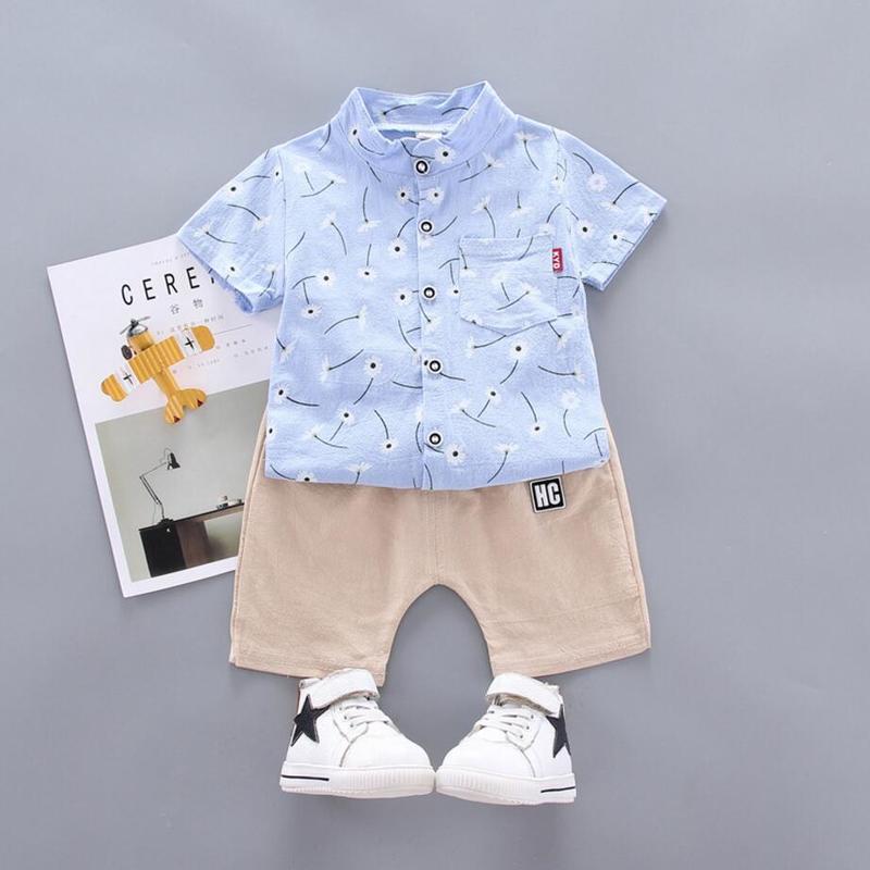 

Baby Clothes Set Summer Cotton Newborn Baby Boys Clothes 2PCS Covered In Chrysanthemum Shirt Suit Kids Clothing Sets For 0-2year, Blue
