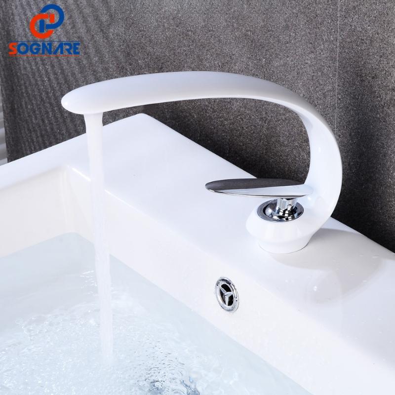 

Basin Faucet Sink Faucet White Basin Mixer Water Tap Deck Mount Waterfall Sink Hot & Cold Water Mixer for Bathroom