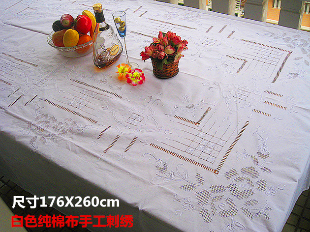 

Exquisite old hand-made tablecloth cotton hand embroidery table cloth bed cover 176x260cm rose