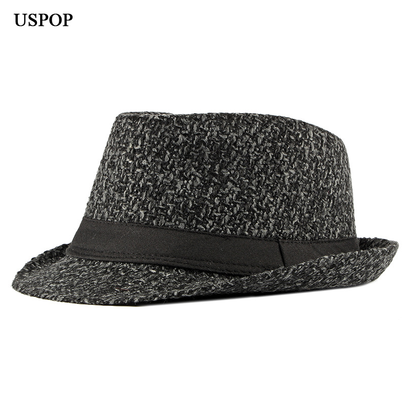 

USPOP 2020 winter hats for men jazz hat vintage British male fedoras thickened warm hats, Brown