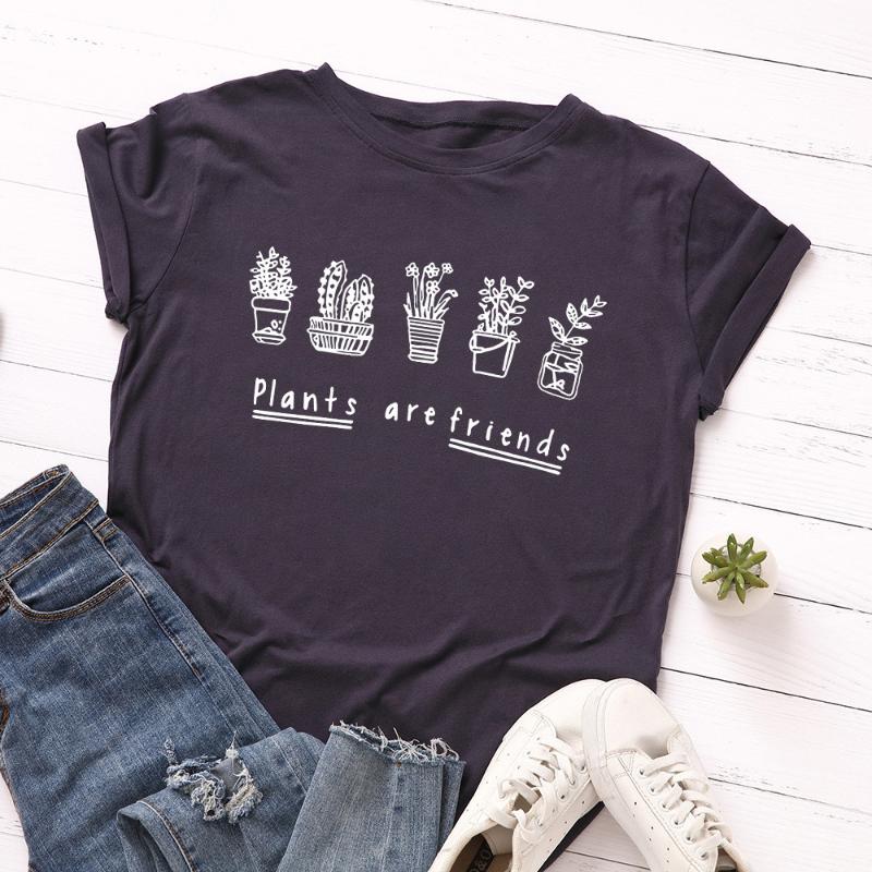 

Harajuku Funny Aesthetic Cotton Basic Tops Women Plants Print Summer Tee Shirt Oversize T-shirt Short Sleeve Loose Female Tshirt, No pattern