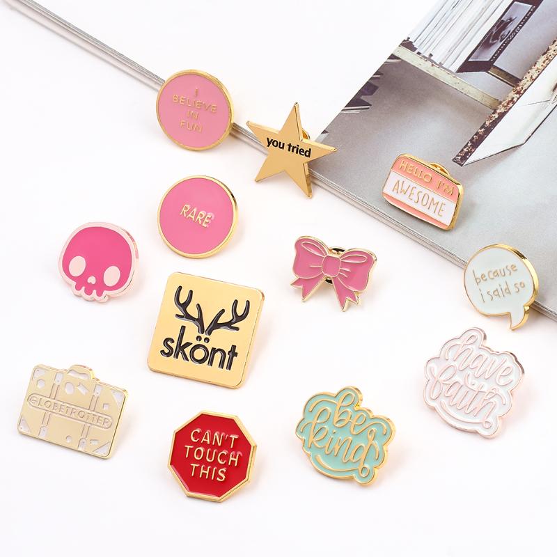

New Collar Pin Brooch Handmade Enamel bow knot star Round text pin charm Women Men Lapel badges clothing Accessories