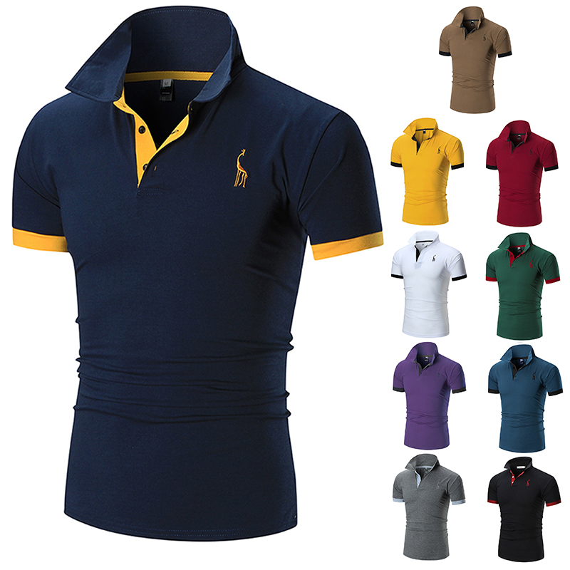 

New 2020 Summer Men's Luxury Top Quality Fawn Embroidered Polo Shirt Short Sleeve Cool Cotton Slim Casual Business Men's Shirt, White