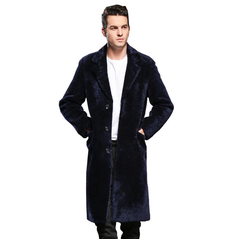 

Natural Shearling Sheep Fur Men Coat Genuine Sheep Shearling Male Smart Casual Jacket Autumn Winter Long Trench Men Fur Outwear, Black