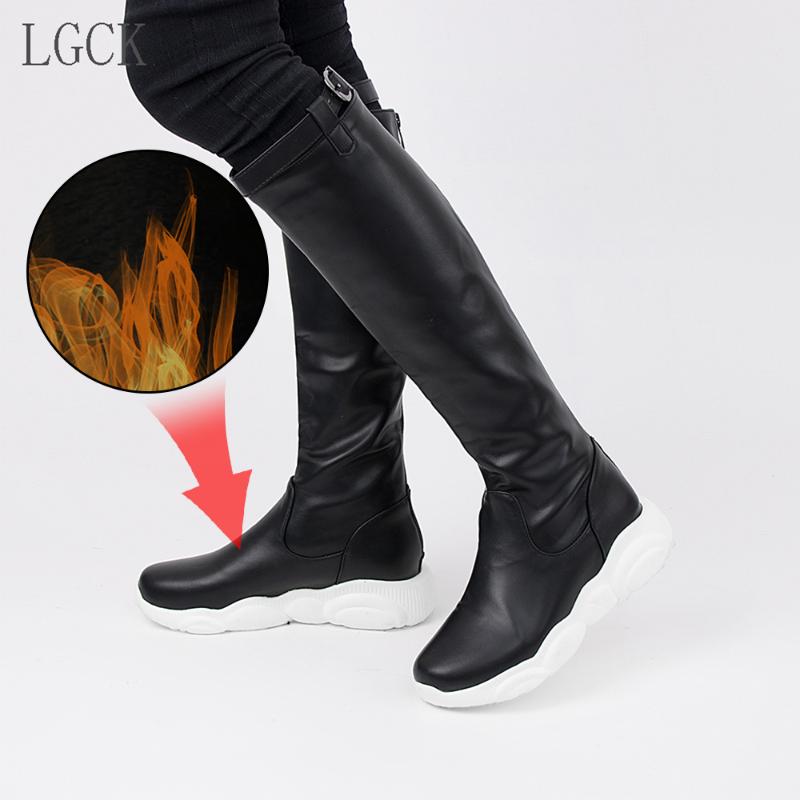 

Plus Size 34-46 PU Leather Women Long Boots Riding Casual Belt Buckle Zipper Autumn Winter Flats Loose Boots Shoe Mujer Footwear, White