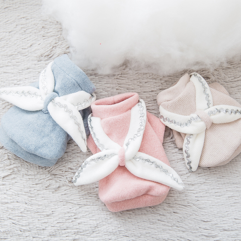 

Winter Warm Pet Dog Clothes Soft Flannelette Hoodies Outfit for Small Dogs Sweater bow Clothing Puppy Coat sweater Jacket, Gray