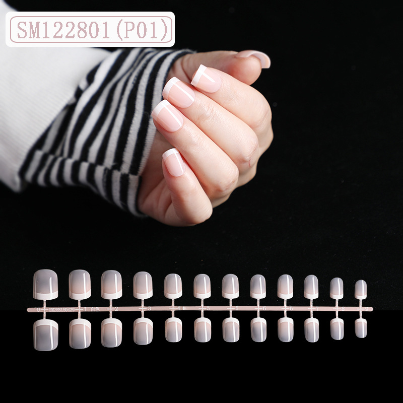

24Pcs/Set False Nail French Nail Tips with Glue Acrylic Fake Press on Nails Nude Pink Salon Tips Build Daily Office Finger Wear, 5-1