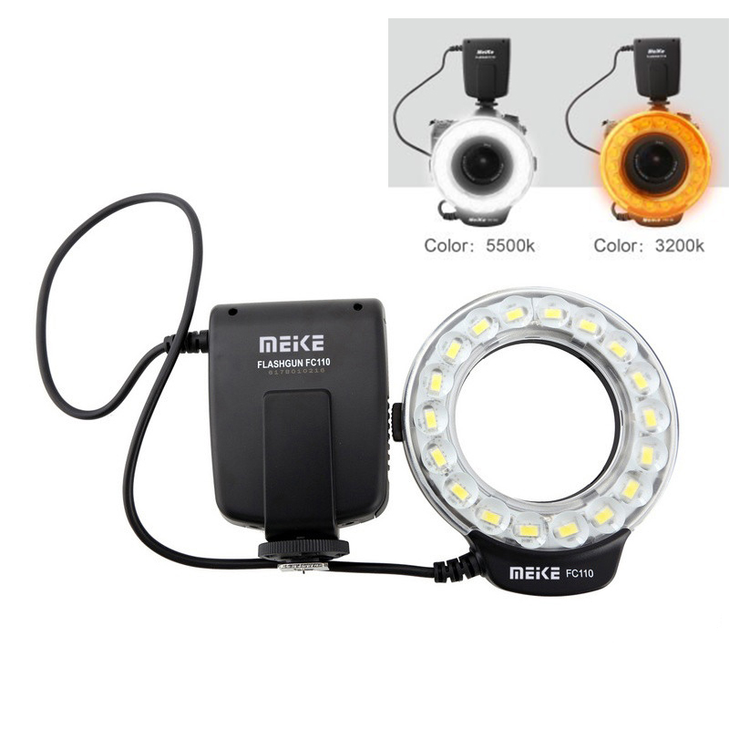 

Speedlite Macro Flash Light Universal Bayonet Meike FC110 for DSLR Manual Camera Ring Adapter Warm Light Cold Flash Lamp