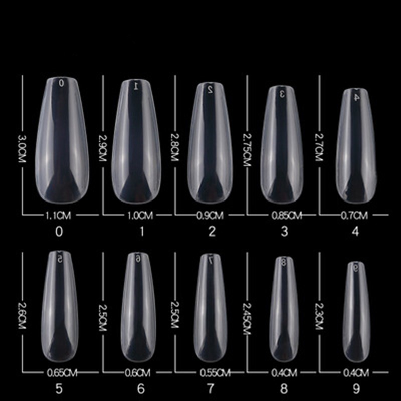 

100pcs Long Fake Nails Clear Nature Color ABS Full Cover Fasle Nails Manicure Acrylic Nail Art Tools Ballerina Coffin Tips, Blue