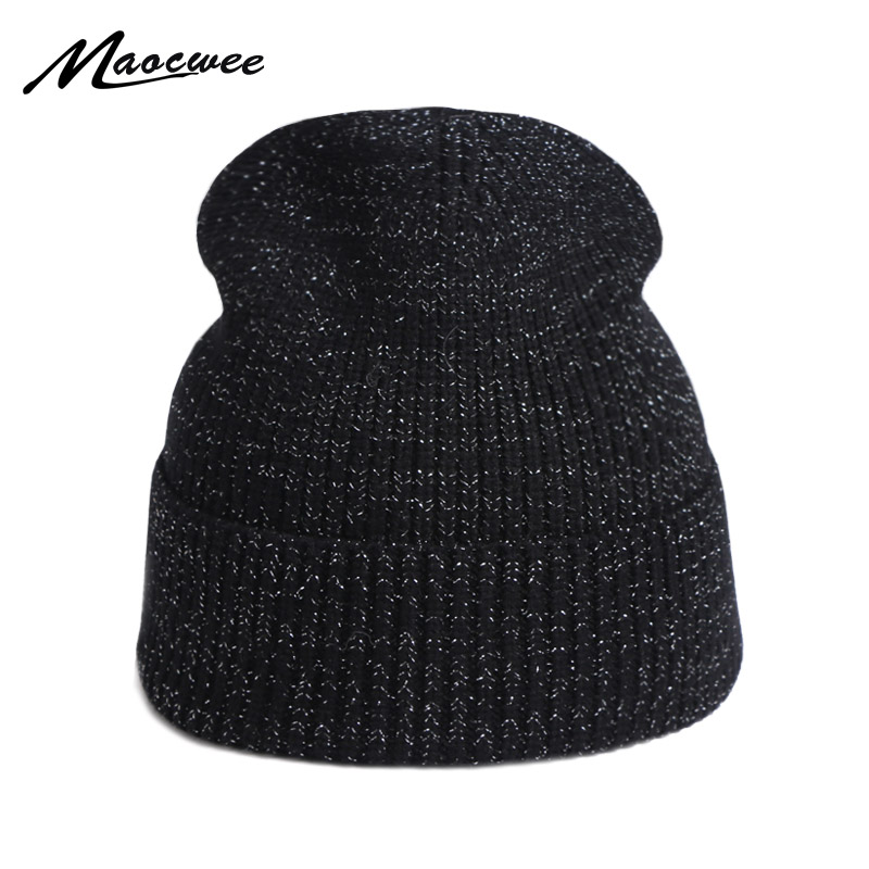 

Cashmere Winter Beanies Woman's Thickening Warm Hats Bonnet Hats Gold Shines Hat For Girls Female Solid Color Crochet Cap