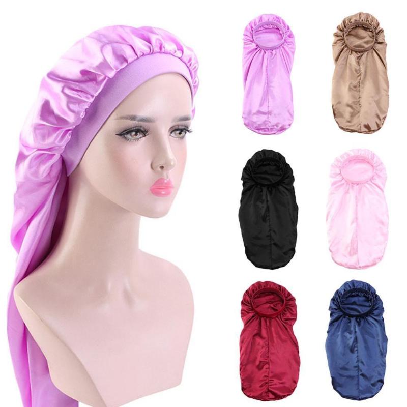 

Beanie/Skull Caps Women Extra Long Satin Bonnet Sleep Cap Colorful Floral Elastic Band Silky Night Hat For Curly Braids Dreadlocks Hair