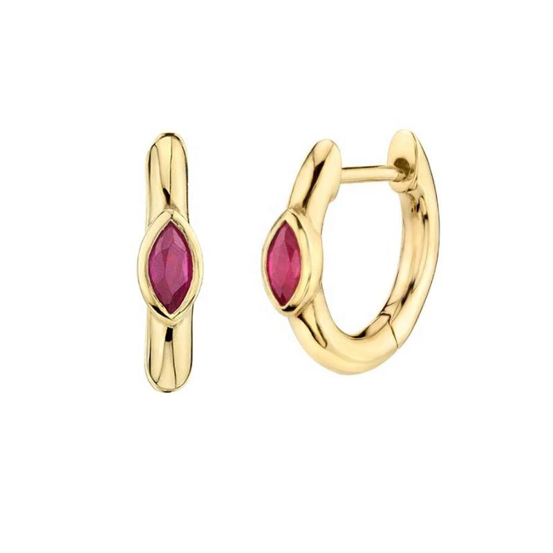 

LOZRUNVE Fashion 925 Silver Slim Smooth Hoop Geometric Eye Shape CZ Stone Huggie Earring