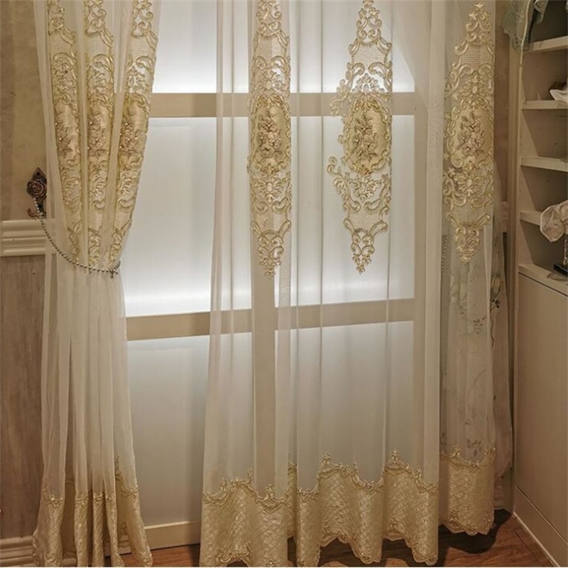 

European Luxury Embroidered Pearl Tulle for Living Room Window Bedroom Drapes Silver Sheer Voile Valance Fabric ZH034&40, Wp396